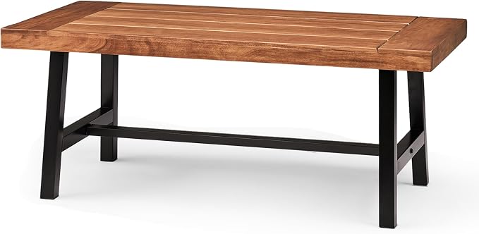 VINGLI Outdoor Wooden Coffee Table, Metal Frame Heavy Duty Patio Coffee Table by VINGLI