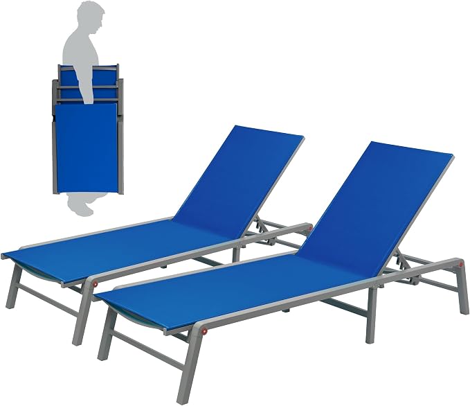 Kozyard 2-Pack Outdoor Lounge Chairs, Foldable Aluminum Frame Patio Chaise - Image 3