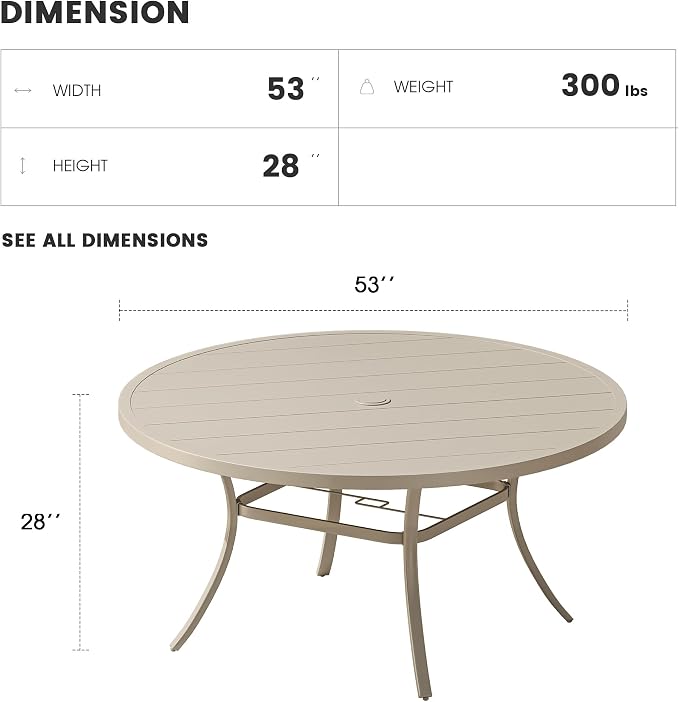 Patio Dining Table for 6-8, Round Metal Outdoor Table - Image 3