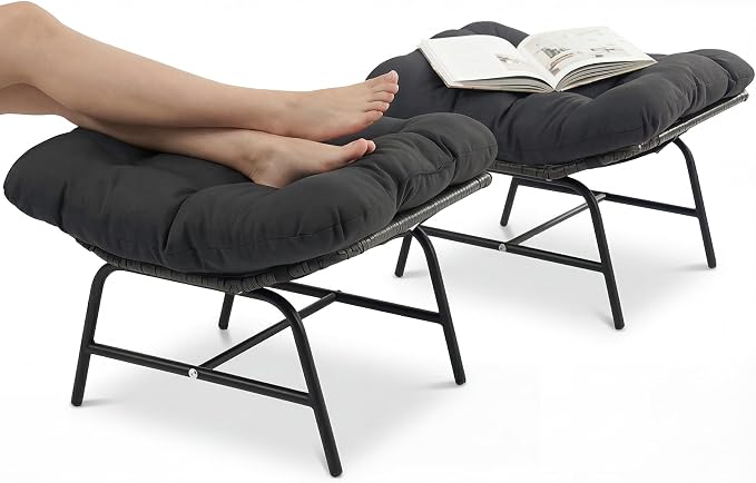 BULEXYARD 2 Pieces Outdoor Patio Ottomans, Indoor Outdoor Wicker Footrest by BULEXYARDFURNITURE