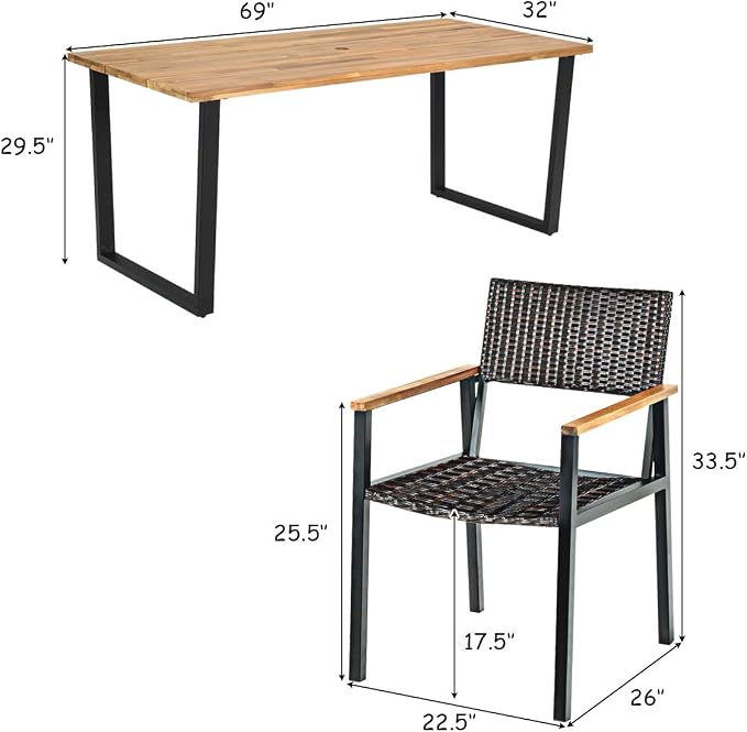 Tangkula 7 Pieces Outdoor Dining Set, Patented Patio Furniture Set w/Large - Image 5