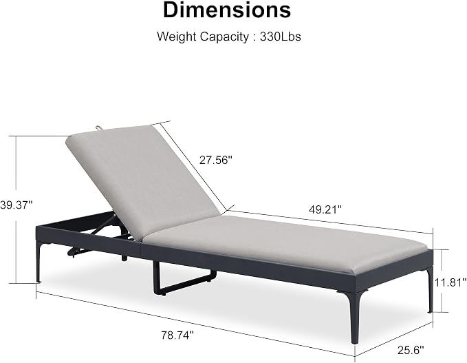 PURPLE LEAF Outdoor Chaise Lounge Set of 4 Aluminum Adjustable Patio Lounger - Image 8