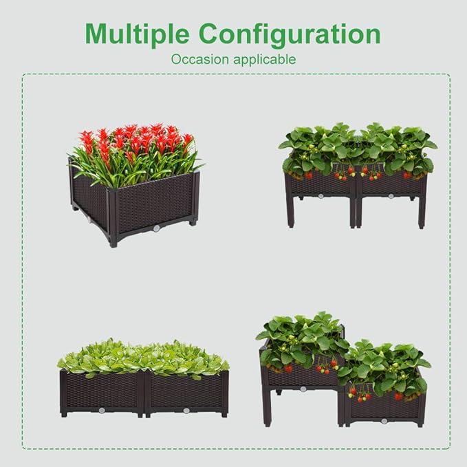 VINGLI Square Raised Garden Bed, Self-Watering Plastic Planter - Image 5