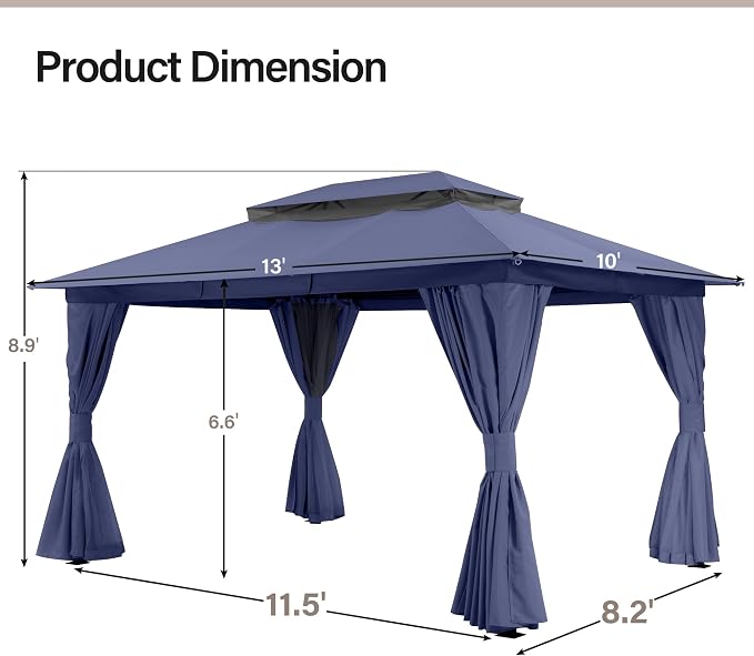 LAUSAINT HOME Semi-Permanent Outdoor Patio Gazebo 10'x13', Heavy Duty Party - Image 3