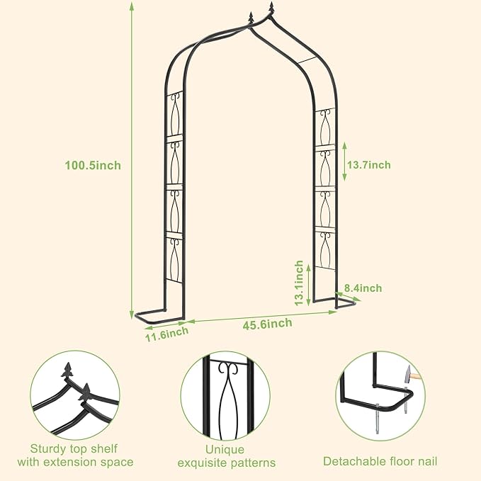 OUSHENG 7FT Garden Arch Trellis, Outdoor Steel Arbor - Image 4