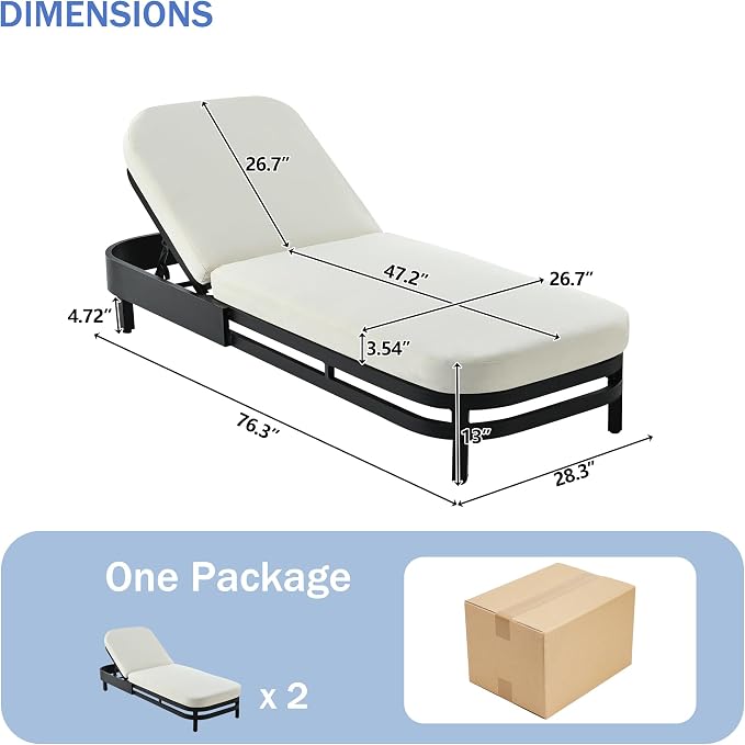LUMISOL Outdoor Lounge Chair Set of 2, Modern Aluminum Chaise Loungers - Image 6