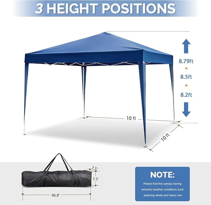 VINGLI 10x10 Pop Up Canopy Tent, Outdoor Portable Foldable Canopy - Image 3