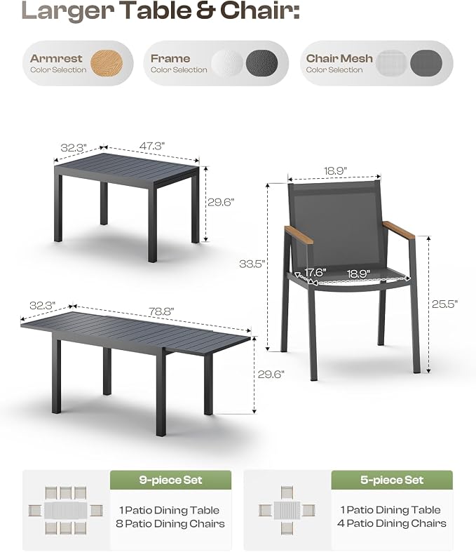 Expandable Outdoor Patio Dining Table Set - Image 8