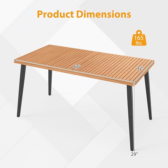 Tangkula 63" Acacia Wood Patio Dining Table - Image 4