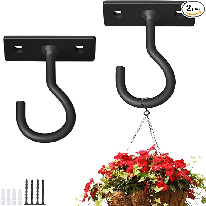 2Pcs 2.5in Ceiling Hooks for Hanging Plants Black by QTJUST