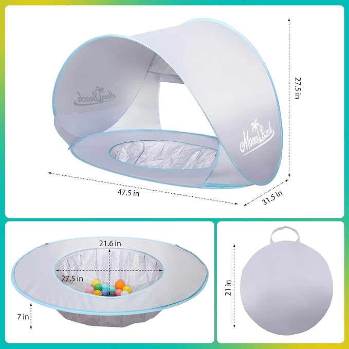 Monobeach Baby Beach Tent Pop Up Portable Shade Pool UPF50+ UV Protection Sun - Image 7