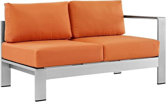 Modway Shore 4-Piece Aluminum Outdoor Patio Sectional Sofa Set in Silver Orange - Image 5