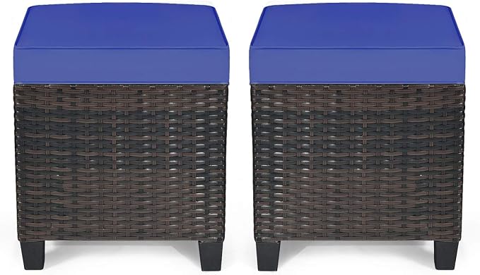 LDAILY Moccha 2 Pieces Patio Outdoor Ottoman, All Weather Rattan Patio Ottoman by LDAILY