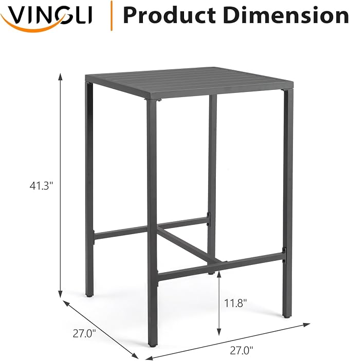 VINGLI 27 Inch Outdoor Bar Table, All-Weather Aluminum Patio Balcony Pub Table - Image 3