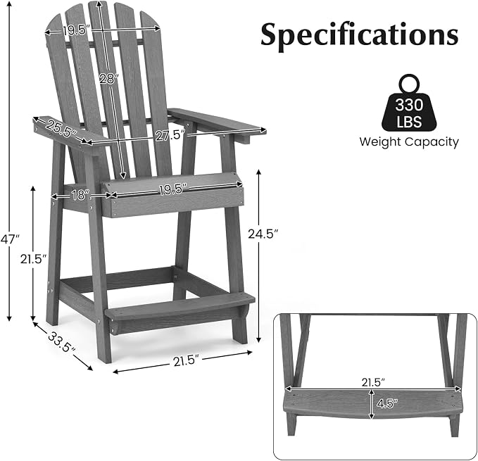 Tangkula Outdoor Bar Stool, HDPE Tall Adirondack Chair - Image 2