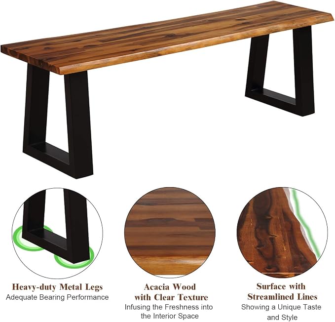 Giantex Wooden Dining Bench Seating Chair Rustic Indoor &Outdoor Furniture - Image 8