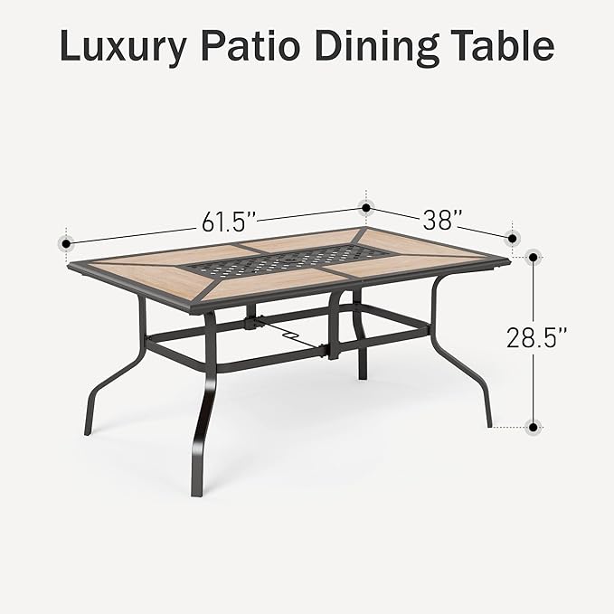PHI VILLA Outdoor Dining Table for 6, Rectangular Metal Wrought Iron Table - Image 3