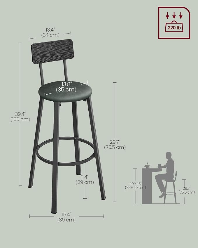 VASAGLE Bar Stools, 29.7-Inch Barstools - Image 3