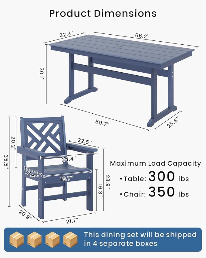 7-Piece Outdoor Dining Set, HDPE All-Weather Patio Table and Chairs Set - Image 2