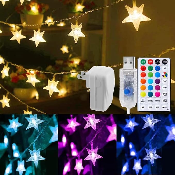Minetom Star String Lights for Bedroom - 33 ft Plug-in Color Changing Star by Minetom