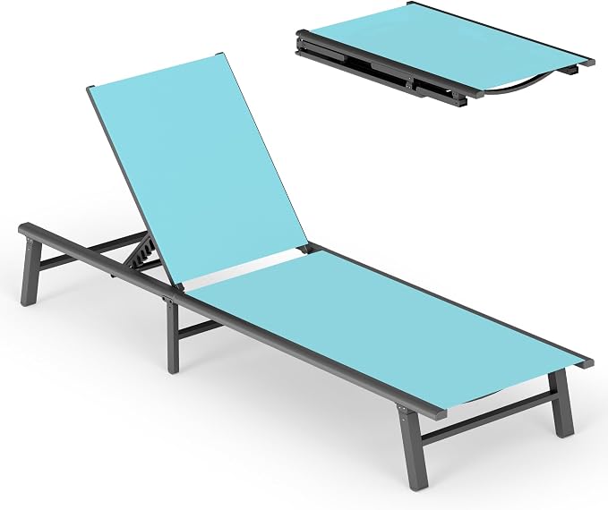 Ciokea Foldable Outdoor Lounge Chair, No Assembly Patio Chaise Lounge Outdoor by CIOKEA