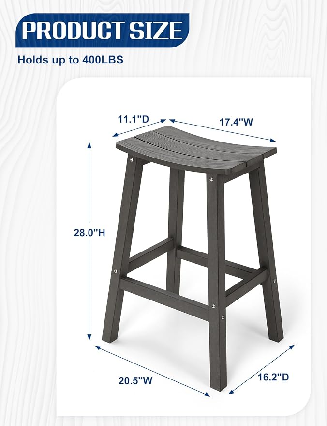 Weatherproof Bar Stools Set of 4, Saddle Seat, Bar Height Stools - Image 3