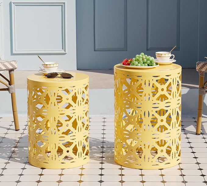HFHOME Set of 3 Metal Outdoor Side Table, Nesting Round Coffee Table - Image 2