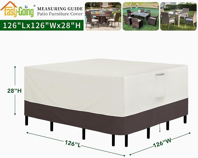 Easy-Going Patio Furniture Cover 126"x126" Square Outdoor Table and Chair Set - Image 2
