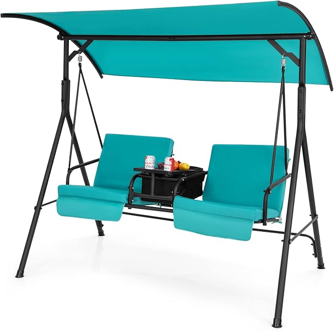 Tangkula 2 Person Porch Swing, Pivot Storage Table, Cooler Bag, 2 Cup Holders by TANGKULA