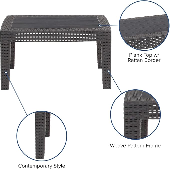 Flash Furniture Seneca Dark Gray Faux Rattan Coffee Table - Image 3