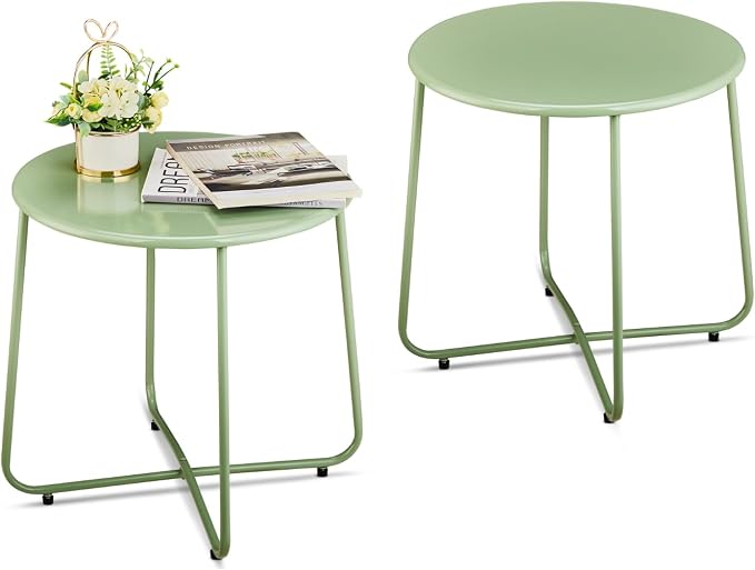 Outvita Indoor and Outdoor Side Table, Small Patio Side Table, Metal Round by Outvita