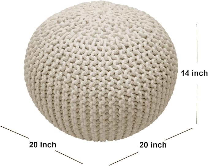 FRELISH DECOR Round Pouf Ottoman Hand Knitted 100% Cotton Pouf Foot Stool - Image 3