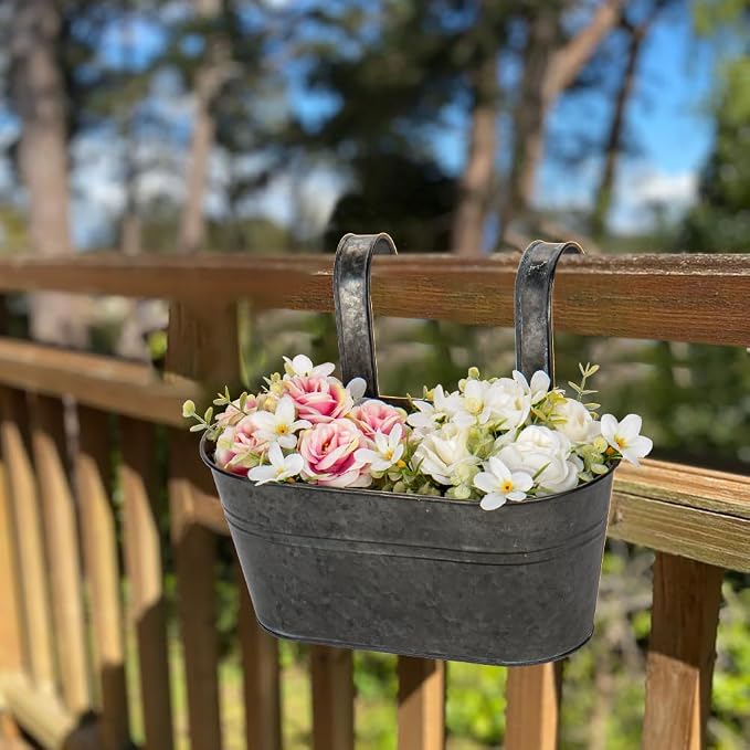 Briful 10'' Hanging Planter Outdoor 5PCS Metal Railing Planter - Image 2
