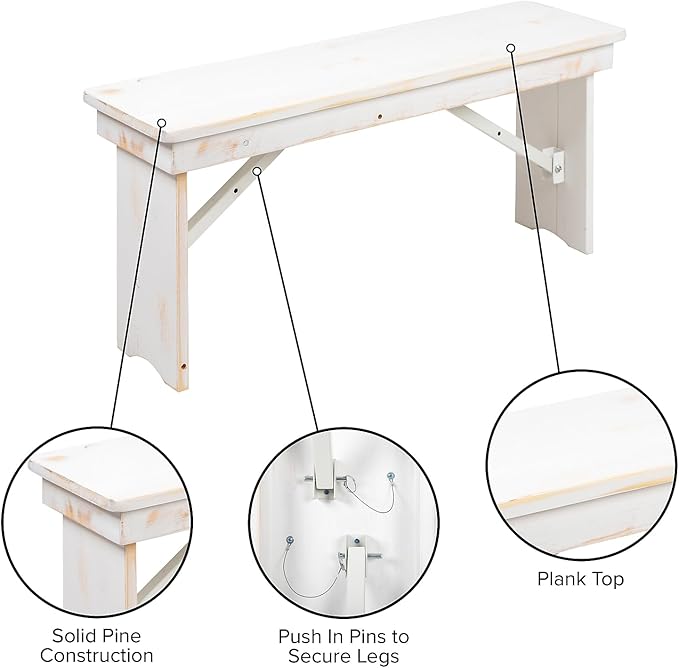 Flash Furniture HERCULES Series 40" x 12" Antique Rustic White Solid Pine - Image 6