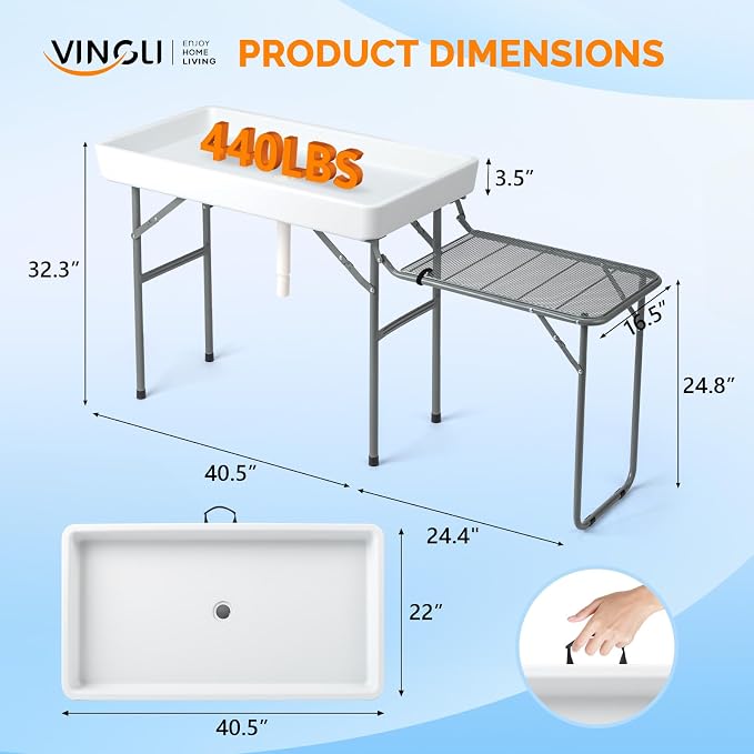VINGLI Ice Table with Side Table, Portasble Cooler Table with Removable Skirt - Image 2