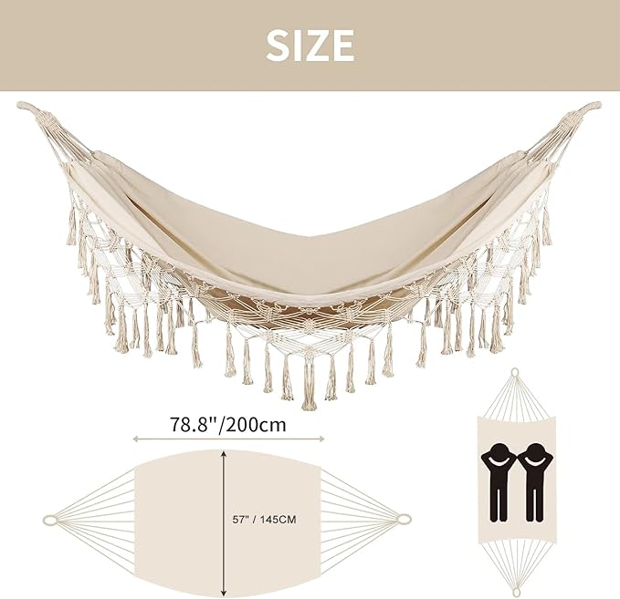 Bellzacasa Double Hammock, Heavy Duty 500 lb Load Capacity Tassels and Fishtail - Image 2