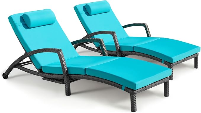 Chaise Lounge Chairs Outdoor Comfy Outside Wicker Patio Pool Lounge Chair w/ 5 by ZZWHOM