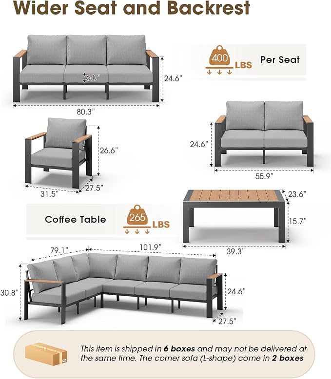 Outdoor Aluminum Patio Furniture Set 11 Seats, Patio Sectional Corner Couch Set - Image 3