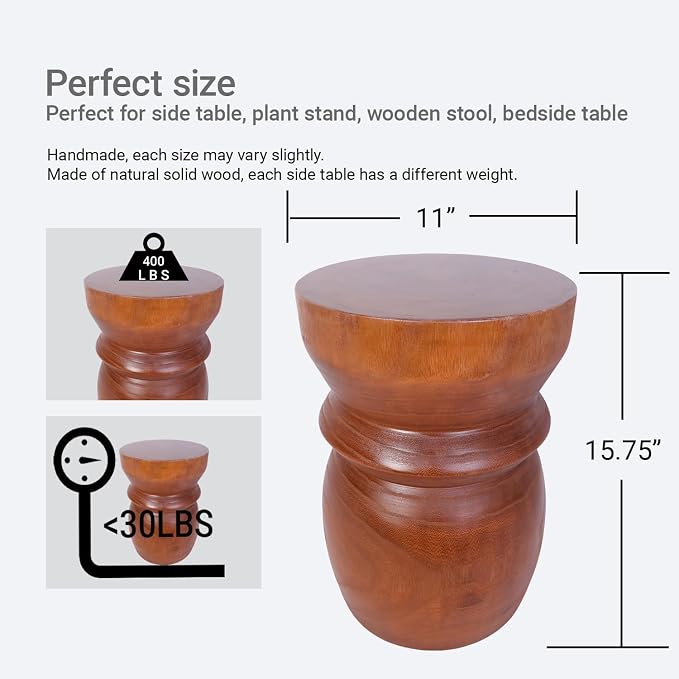 Athaliah Small Tree Stump Side Table Nightstand – 15.75”H Solid Paulownia Wood - Image 2