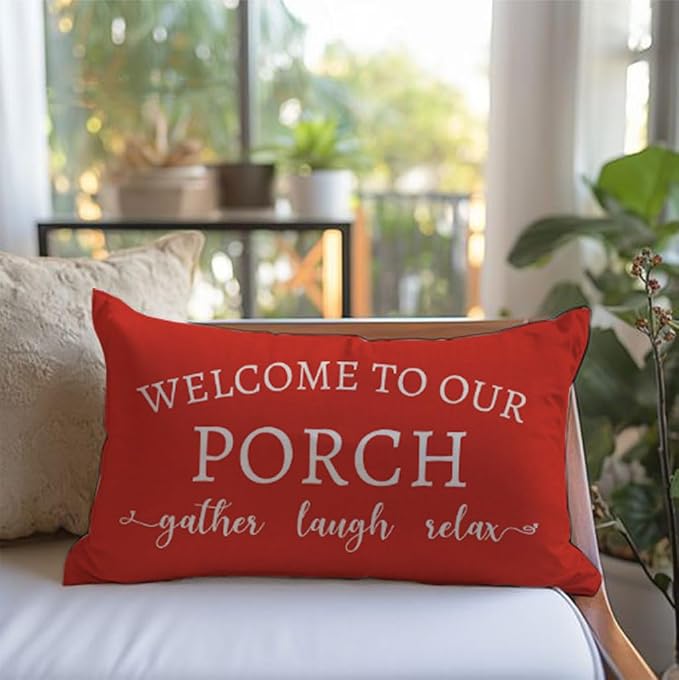 PANDICORN Welcome to Our Porch Stay Awhile Farmhouse Throw Pillow Covers 12x20 - Image 2