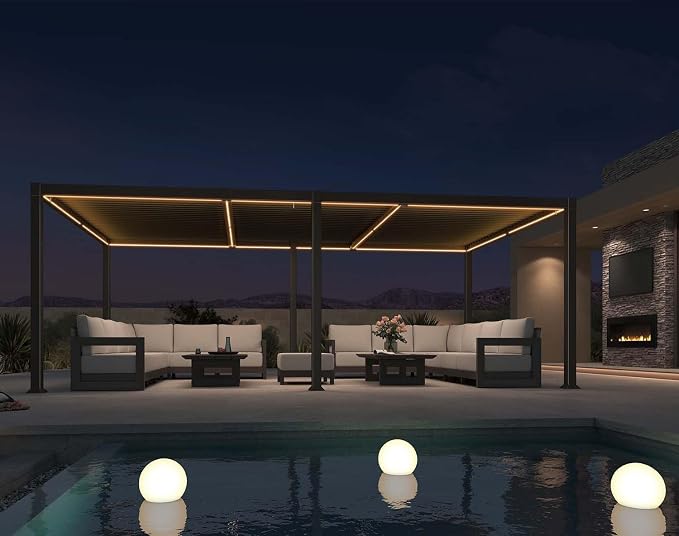 PURPLE LEAF 11' x 21' Outdoor Louvered Pergola Aluminum Pergola by PURPLELEAF