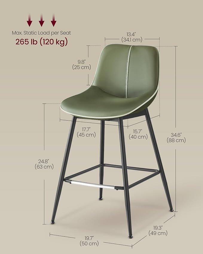 VASAGLE Bar Stools Set of 2, Counter Height Bar Stools - Image 6