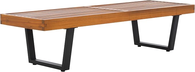 SAFAVIEH Outdoor Patio Furniture Heather Natural Brown Solid Wood & Black Legs - Image 4