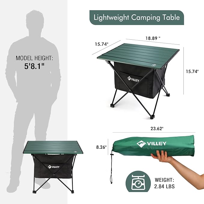 VILLEY Portable Camping Side Table, Ultralight Aluminum Folding Beach Table - Image 3