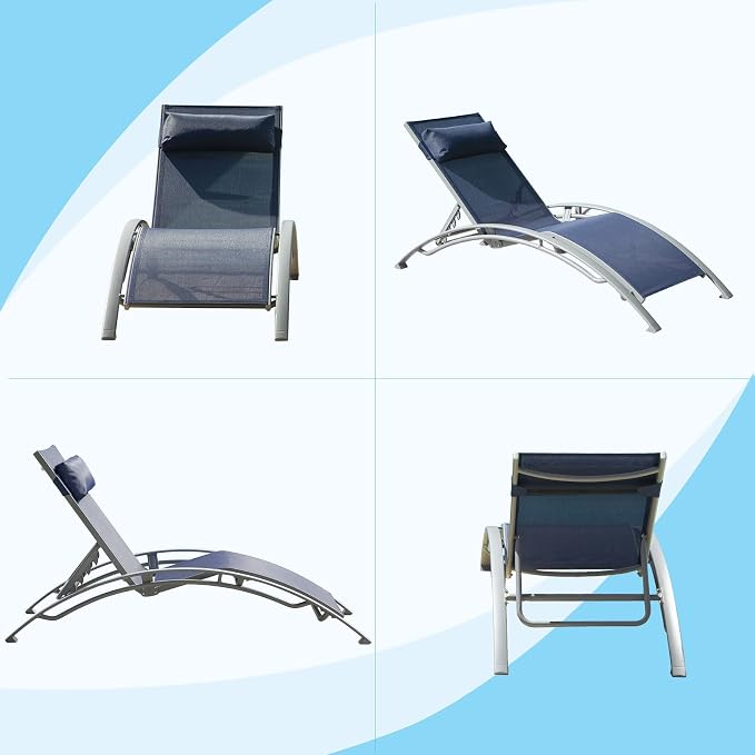 Domi Pool Lounge Chairs Set of 3, Adjustable Aluminum Outdoor Chaise Lounge - Image 9