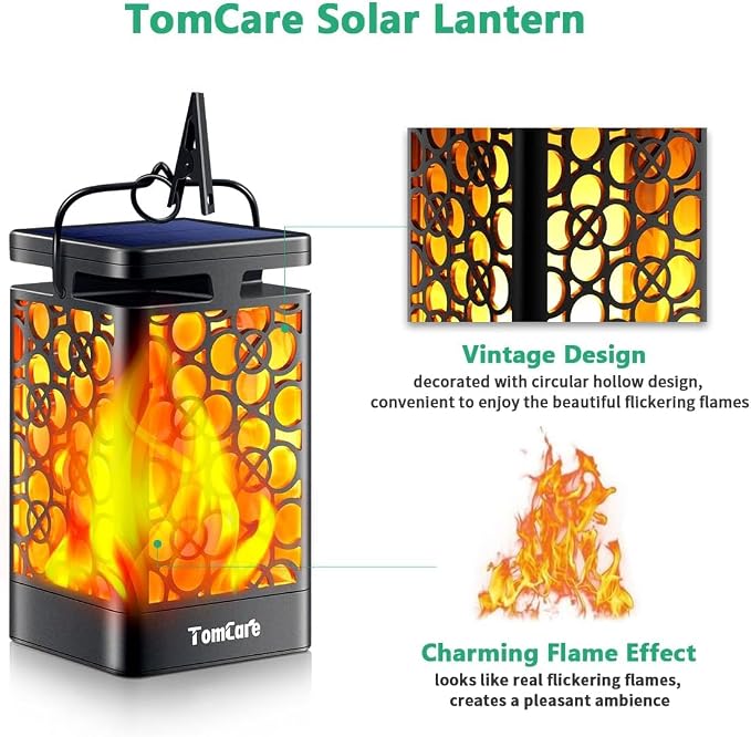 TomCare Solar Lanterns Outdoor Upgraded Flickering Flame Waterproof Hanging - Image 3