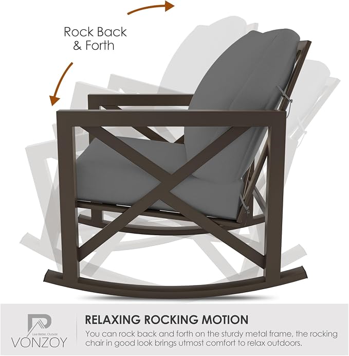 Outdoor Rocking Bistro Set, Patio Rocking Chairs Set of 2 - Image 2