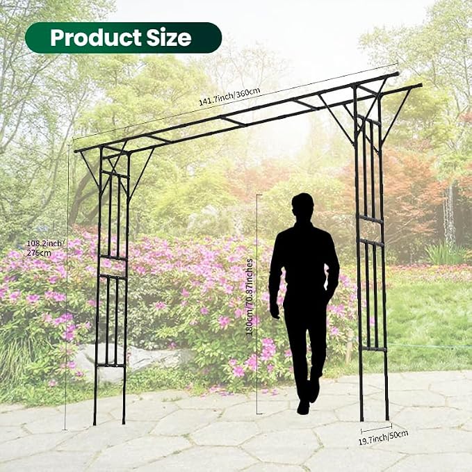 Large Flat Top Garden Arch Trellis, 11.8 ft L x 9 ft H Heavy Duty Metal Arbor - Image 3