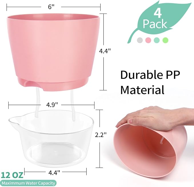 4 Pcs Self Watering Plant Pot, 6 inch Plant Pot - Image 2
