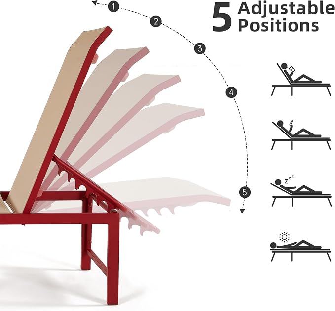 Outdoor Pool Lounge Chairs, Five-Position Recliner Loungers - Image 3